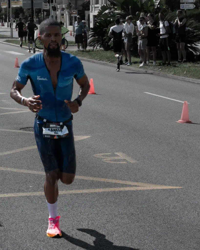 Sanele running during a triathlon